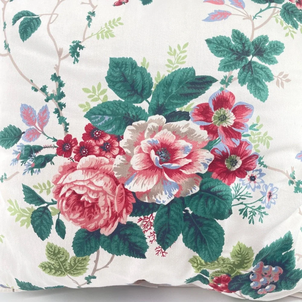 Waverly Floral Throw Pillows Cream Pink Green 16x16 Pair Traditional Cottagecore